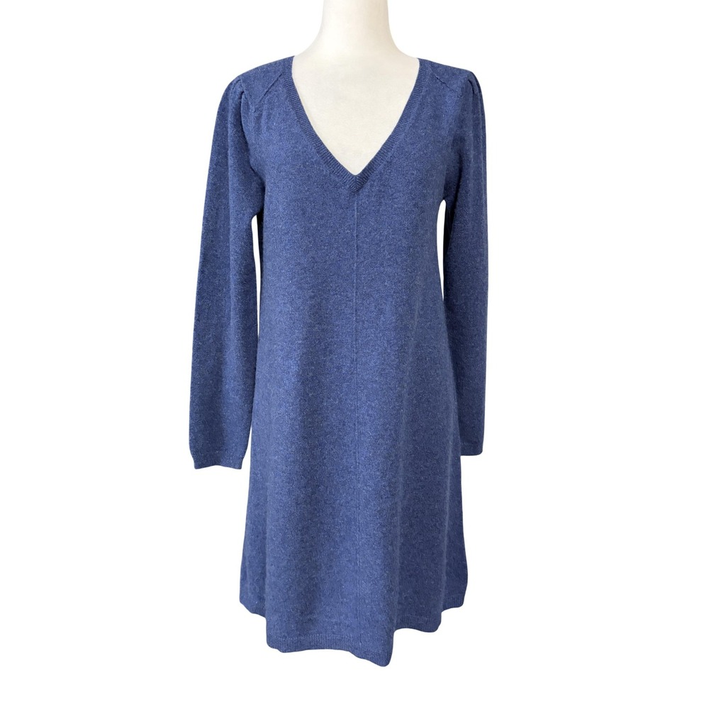 Sundance Sweater Dress Womens Petite Small Blue Cashmere V Neck Knit Long Sleeve